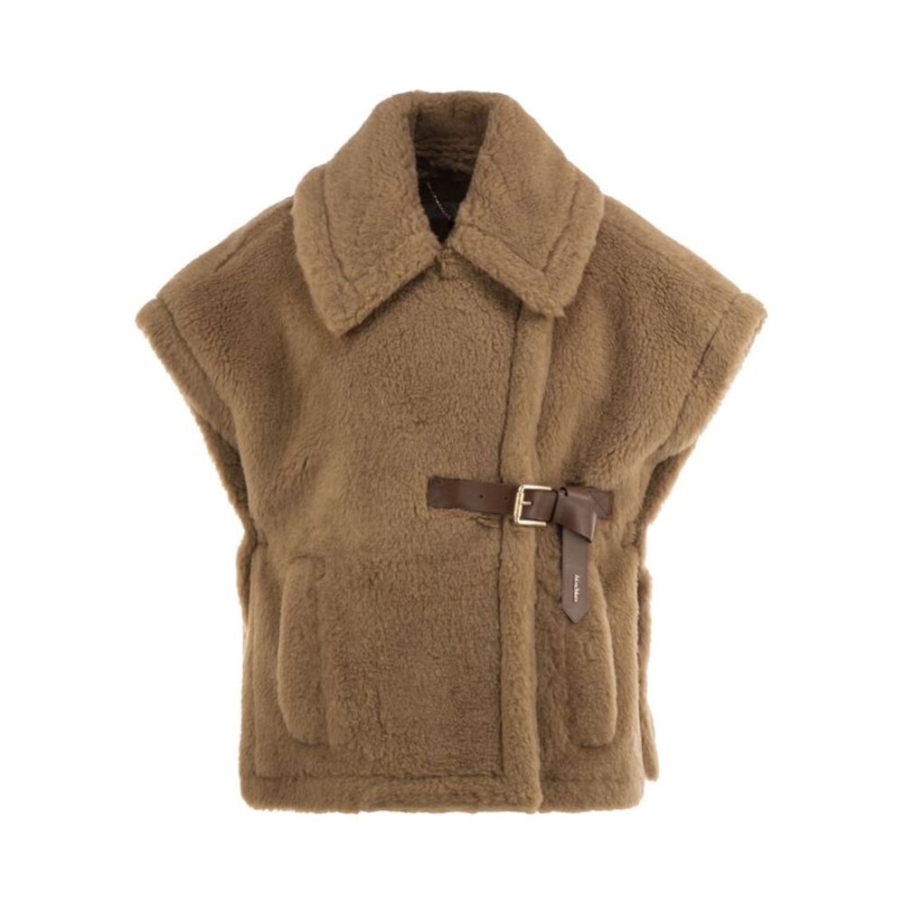 Max Mara Women Newabavo - Camel And Silk Gilet With Leather Belt